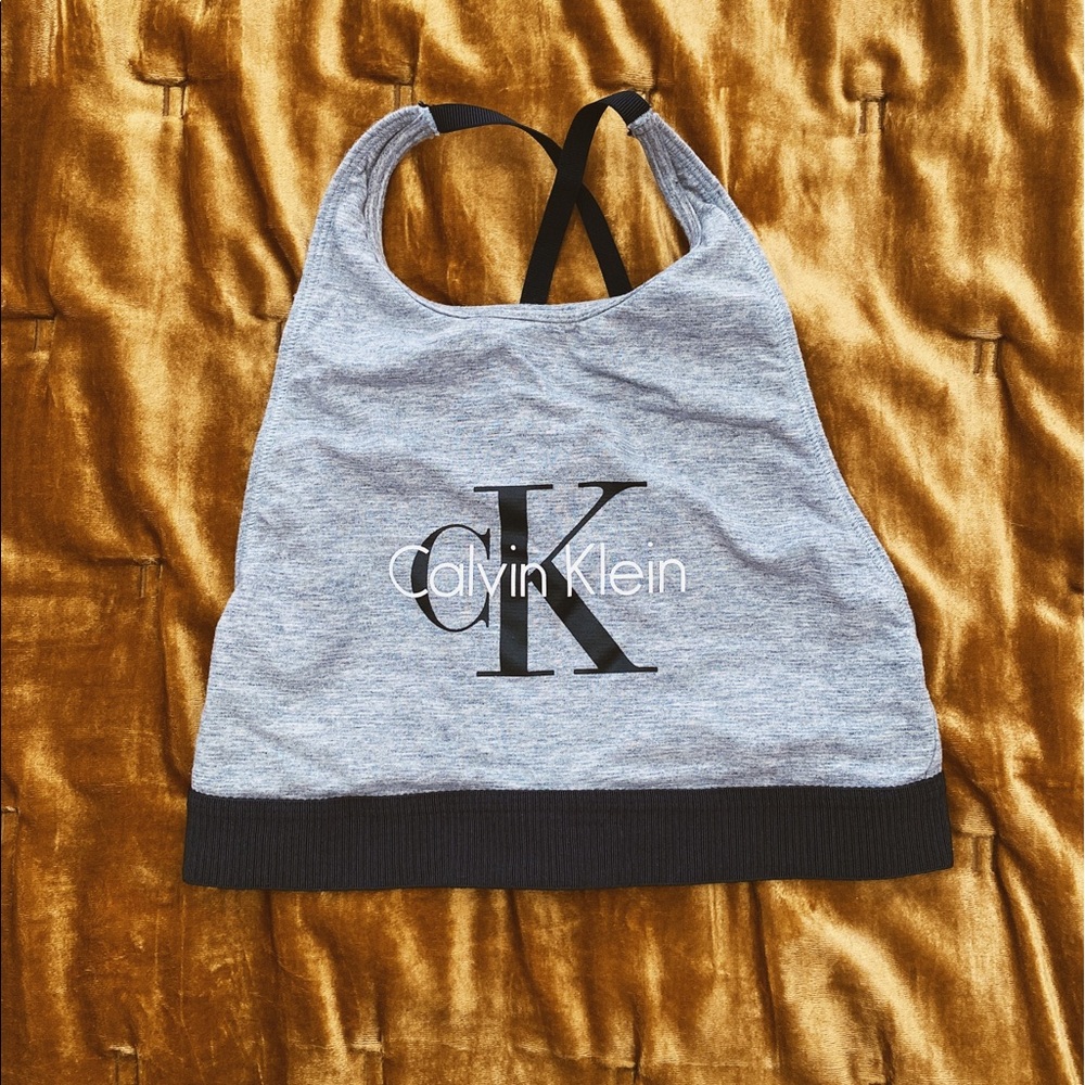 Calvin Klein Sparkly Grey Retro Logo High Neck Bra